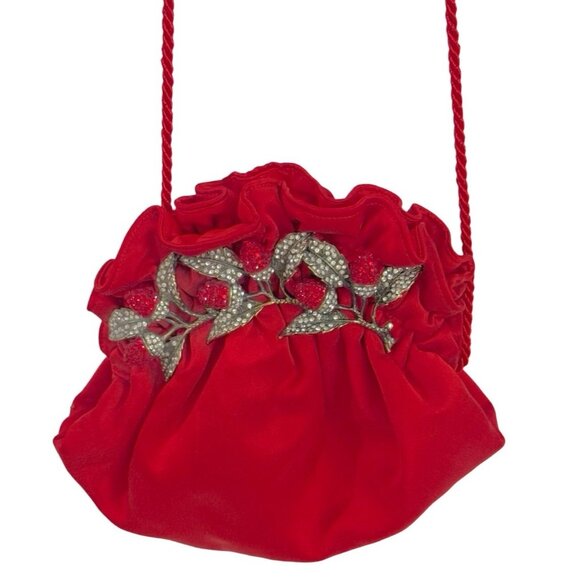 Vintage LETTY Red Evening Purse with Rhinestone Floral Embellishment NWT - Picture 3 of 12